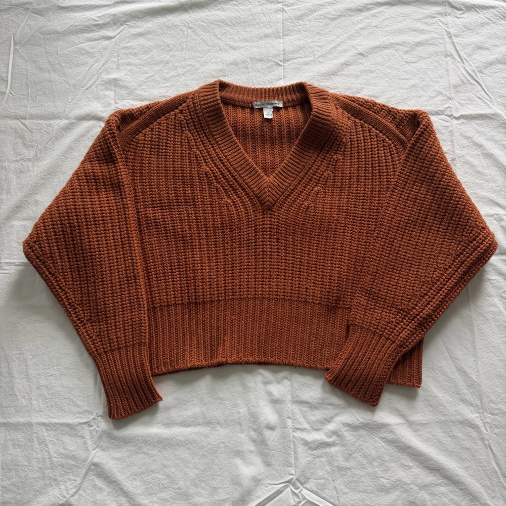 Autumn Cashmere Chunky V-Neck Wool/Cashmere Sweater Burnt Orange S